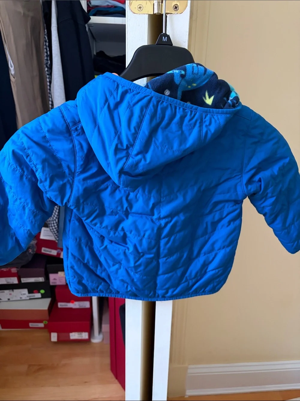 Columbia Bright Blue Kids Hooded Puffer with Printed Lining REVERSIBLE SIZE 3